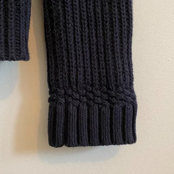 GAP Navy Marine Blue Cotton Chunky Knit Sweater Cardigan Jacket Ribbed Fisherman - Picture 5 of 9